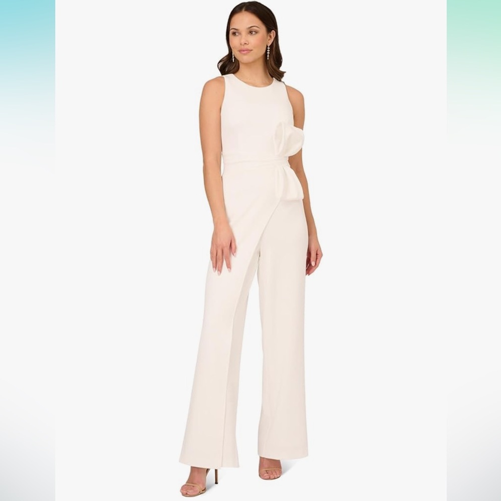 Adrianna Papell Wide Leg Bow Detail Jumpsuit in Ivory